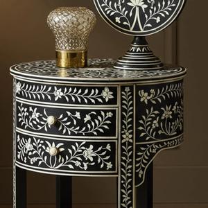 Mesa de Cajones con Incrustaciones de Hueso de ILAHI, Diseño Moderno con Detalles de Ágata, Almacenamiento de Tres Niveles, Mueble Portátil para el Hogar - Product Image 4