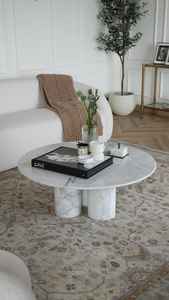 Table basse en marbre blanc de Carrare — Table centrale contemporaine en pierre italienne, mobilier de luxe pour salon - Product Image 2