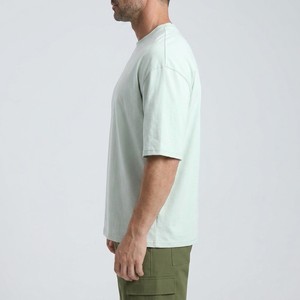 T-shirt Homme Tendance 2026 Vert Menthe Coupe Ample Col Rond Coton Doux Style Décontracté Streetwear Minimaliste Manches Courtes - Product Image 4