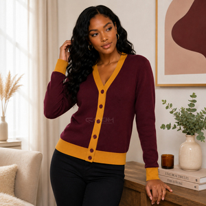 Cosh International Cardigan en laine tricotée à manches longues, style vintage, imprimé jacquard, décontracté, hiver, boutons contrastants - Product Image 4