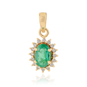 Stunning Handmade New Collection of 100% Natural <b>Emerald</b> & Diamond Cluster <b>Pendant</b> Pure 14K Yellow Gold Wedding Gift Jewelry - Product Image 1