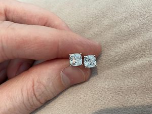 Moissanite 1CT Cushion Cut Diamond <b>Stud</b> Earrings Pushback 925 Sterling <b>Silver</b> Fine For Women's Proposal Gift For Engagement - Product Image 2