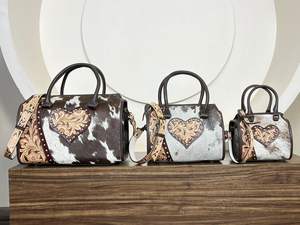 Sac de voyage rapide en cuir de vachette véritable, collection Western haut de gamme, fait main, motif cœur, pour unisexe, très vendu - Product Image 6