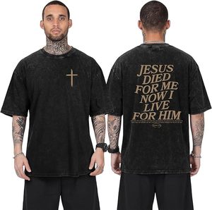 เสื้อคริสเตียนสำหรับผู้ชาย เสื้อพระเยซู เสื้อศาสนา เสื้อยืดโอเวอร์ไซส์สำหรับผู้ชาย เสื้อยืดลายกราฟิก เสื้อพระเจ้า เสื้อศรัทธา ลายย้อมสีแบบแอซิดวอช - Product Image 2