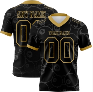 Custom American Football Jersey Black Gold Solid V-Neck Short Sleeve Moisture Wicking Breathable Anti-Bacterial Polyester <b>Men</b> - Product Image 1