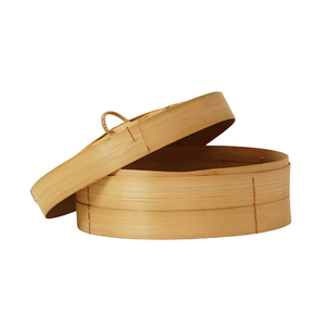 Cesta de vapor de bambú artesanal de 2 niveles con tapa, cesta redonda tradicional para cocinar al vapor, ideal para dim sum, dumplings y verduras al por mayor. - Product Image 3