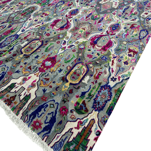<b>Modern</b> Hand-Knotted Grey Wool Silk Area <b>Rug</b> with Floral Oriental Pattern Low Pile Luxury <b>Living</b> <b>Room</b> Hotel Carpet - Product Image 4
