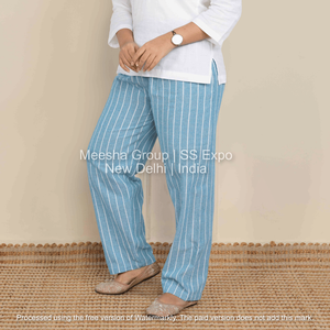 <b>Women</b> <b>Striped</b> Straight Fit Casual Pants Cotton Blend Elastic Waist Comfortable Lounge Pajama Daily Wear - Product Image 4