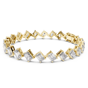LUXURY LAB GROWN EMERALD CUT DIAMOND TENNIS BRACELET SET 18KT YELLOW <b>GOLD</b> RHODIUM PLATED CERTIFIED DAILY OFFICE WEAR WEDDING - Product Image 1