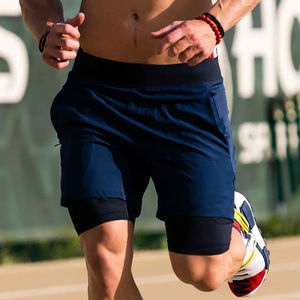 Men's Navy Blue Sport <b>Shorts</b> With Pockets <b>Quick</b> <b>Dry</b> Breathable Elastic Waist Mid Length Spandex Polyester Knitted Fabric - Product Image 3