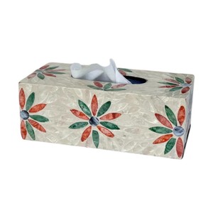 Caja de pañuelos rectangular de alta gama con incrustaciones de nácar y madera hecha a mano para decoración del hogar - Product Image 3
