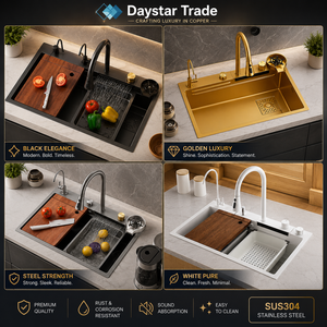 Daystar Trade Modern Double Bowl <b>Deck</b> Mounted Eco-Friendly Handmade 304 Stainless Steel Nano Black Rectangular Kitchen Sink - Product Image 6