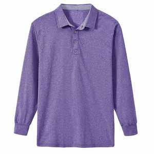 Men Long Sleeve Knitted Polo Shirt Solid Purple Casual Button <b>Down</b> Design Regular Fit Men's Polo Shirts - Product Image 3