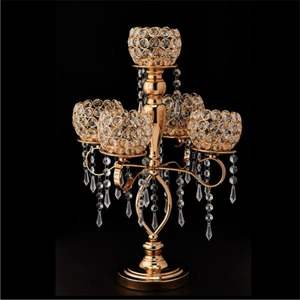 Wholesale Decorative Gold Metal Crystal Candelabra <b>Heat</b>-<b>Resistant</b> <b>Glass</b> Votive Holder Luxury Banquet Table Candle Stand ForDecor - Product Image 5