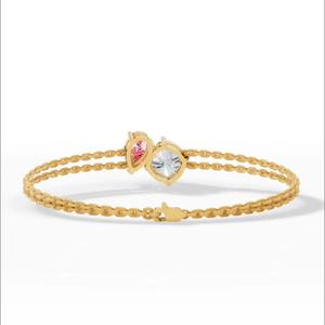 กำไลข้อมือเพชรทอย เอ็ม โอ ที่ได้รับการรับรองจาก IGI |   เครื่องประดับทองคำ 14K แบบสองเส้น ประดับด้วยพลอยรูปทรงลูกแพร์สีชมพูและพลอยทรงคุชชั่น |   วันครบรอบ - Product Image 1