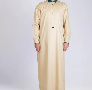 Túnica Beige para Hombre, Manga Larga, Cuello Camisero, Algodón, Largo hasta el Suelo, Ropa Modesta para Oración, Estilo de Medio Oriente, para Todas las Temporadas - Product Image 1