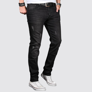 Jeans en denim mi-lourd pour hommes, coupe droite, en coton/élasthanne, avec fermeture éclair personnalisée à l'ourlet, style urbain, respirant et écologique, vente en gros - Product Image 5