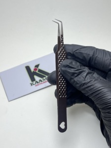 Wholesale Brown 90 Degree Slim Boot Stainless Steel Anti-Magnetic Eyelash Tweezers Custom Logo Private Label Non Slip <b>Grip</b> - Product Image 5