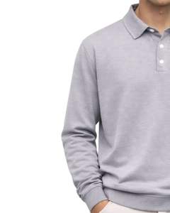 เสื้อโปโลแขนยาวสีเทาอ่อนสำหรับผู้ชาย ผ้าคอตตอนผสมเนื้อนุ่ม สวมใส่สบาย คอปกคลาสสิก เหมาะสำหรับฤดูหนาว ผลิตโดยผู้ผลิต - Product Image 4