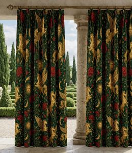 Cortina de ventana con diseño de unicornios alados y sol, de terciopelo o tela opaca, estilo Art Nouveau, decoración de fantasía celestial. - Product Image 2