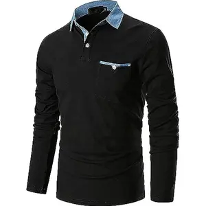 Mens Long Sleeve Polo Shirt Fit Cotton with Pocket soft cotton fabric make the polo comfortable and wearable