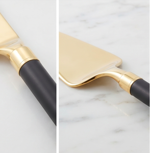 Premium Handmade Gold Cake Knife And Server <b>Set</b> With Black Handle Triangle Shape Perfect For Cakes And Muffins Serving - Product Image 2