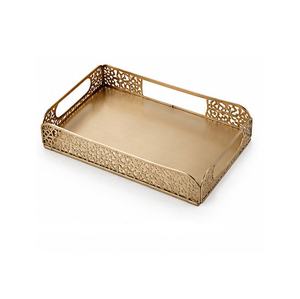 Modern <b>Black</b> Metal Serving <b>Tray</b> with Geometric Pattern and Handle for Residential Use - Product Image 5