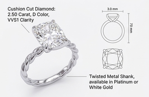 แหวนเพชรทรงรี 2.5 กะรัต เพาะเลี้ยงในห้องปฏิบัติการ รับรองโดย IGI สำหรับผู้หญิง แหวนหมั้นทองคำขาว 14K ดีไซน์เกลียวเชือก ประดับเพชรเม็ดเดี่ยว - Product Image 2