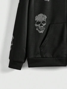 Sweat-shirts à capuche personnalisés pour hommes, imprimés avec des motifs en strass, jersey en polyester/coton, streetwear d'automne, imprimé à l'écran, couleur verte sur le côté - Product Image 5