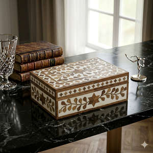 Handcrafted Floral Inlay Wooden Resin Storage <b>Box</b> with Lid Decorative Keepsake Organizer Available at Competitive Price - Product Image 1