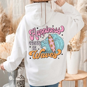 Sudadera con capucha de algodón y forro polar con estampado de lágrimas y diseño personalizado de arañas, sudadera con capucha 1:1 Happiness Comes In Waves - Product Image 4