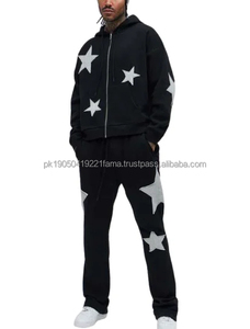 Conjunto de Dos Piezas de Felpa 100% Algodón, con Apliques, Parches, Cremallera, Bordado, Acampanado, Transpirable, Cortavientos, Estilo Holgado, Lavado Ácido, Ropa de Calle de Invierno - Product Image 4