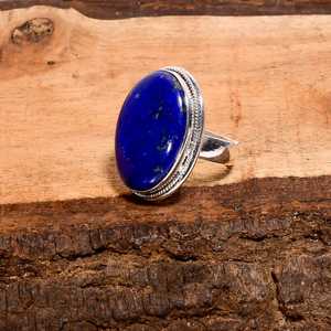 Anillo ovalado de lapislázuli en plata de ley 925, ajustable, estilo bohemio, joyería hecha a mano, regalo para mujer - Product Image 2