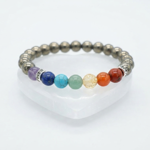Bracelet Bouddha en pyrite de haute qualité avec perles des sept chakras, cadeau romantique, bijoux de charme tendance pour hommes et femmes, méditation énergétique - Product Image 1