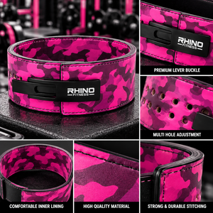 Rhino Fitness Pink Camo Neoprene Weightlifting Belt Adjustable Lever Buckle Professional Protection Wrap-around <b>Waist</b> Support - Product Image 6