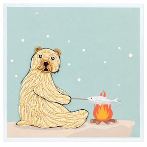Carte de vœux d'hiver personnalisée en quilling, motif ours polaire en camping, collection faune faite à la main, fournisseur OEM/ODM en gros - Product Image 1