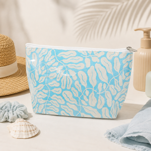 Pochette cosmétique en coton 140 GSM avec fermeture éclair à motif feuille PVC 26x14x8 cm, logo personnalisé, vente en gros, marque privée pour les voyages et les articles de toilette - Product Image 5
