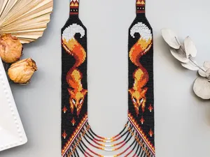 handmade Beaded Orange Fox <b>Necklace</b>, Black Beadwork <b>Statement</b> Jewelry, Unique Fox Themed <b>Necklace</b>, Gift for Nature Lovers, gift - Product Image 6
