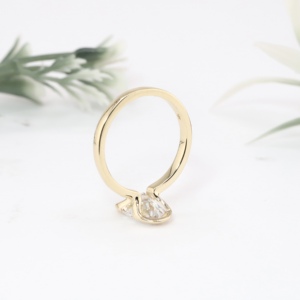 Luxury Yellow Gold Oval Cut <b>Simulated</b> <b>Diamond</b> Engagement Ring Classic Half Bezel Solitaire Plain Wedding Band Fine Jewelry Women - Product Image 4