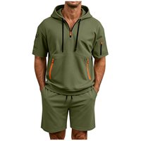 Conjunto de 2 Piezas para Hombre, Top con Capucha y Pantalones Cortos de Verano, 100% Algodón, Tejido de Punto, Transpirable, Cintura Elástica, Ropa Deportiva Informal, Servicio OEM