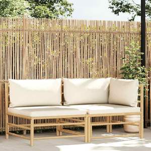 Conjunto Modular de Muebles de Jardín de Bambú Blanco Crema, Tamaño Mediano, para Sofás de Exterior - Product Image 1