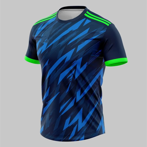 เสื้อฟุตบอลแขนสั้นคอกลมทรงหลวมสำหรับผู้ชาย สีน้ำเงินลายอาร์ไกล์ พิมพ์ลายแบบซับลิเมชั่น ผ้าโพลีเอสเตอร์ 100% ระบายเหงื่อได้ดี - Product Image 2
