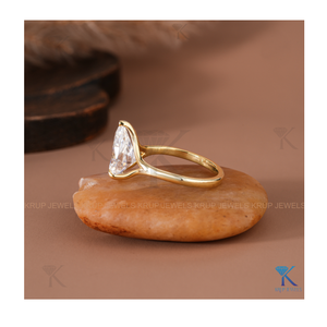 Stylish Yellow Gold Pear Cut Solitaire Engagement <b>Ring</b> with <b>Split</b> Shank Stackable <b>Ring</b> for Women Modern Minimalist Design - Product Image 3