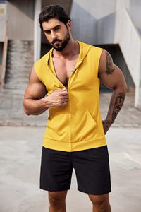 Chaleco Deportivo Amarillo sin Mangas con Capucha y Cierre para Hombre, de Secado Rápido - Product Image 5
