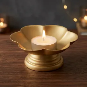 Gold Finish Metal Flower Shape <b>Tea</b> <b>Light</b> <b>Candle</b> <b>Holder</b> Decorative <b>Candle</b> Stand for Home Décor Tabletop Centerpiece Living Room - Product Image 5