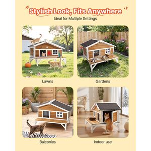 Casa para Gatos con Plataforma Grande y Aislamiento Completo de Espuma, Refugio Elevado para Gatos, Impermeable, de Madera, para Gatos Silvestres - Product Image 2