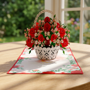 Cesta de Papel Hecha a Mano con Diseño Floral, Tarjeta Pop-Up 3D, Forma Redonda, Troquelado e Impresión, Decoración para el Hogar, Regalo para el Día de San Valentín - Product Image 3