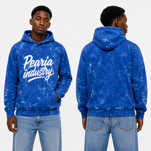 Sudadera con Capucha Azul Tie Dye para Hombre, Sudadera Gruesa con Bolsillo Frontal con Logotipo Personalizado, Ropa Urbana de Invierno - Product Image 4