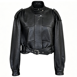 Chaqueta de Motociclista para Mujer TOFEN SPORTS, Azul, de Cuero Genuino, Transpirable, con Cinturón Ajustable, Cuello Alto, Manga Larga, Corte Regular - Product Image 5