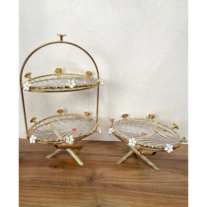 Attractive Look Three-Piece <b>Glass</b> <b>Cake</b> <b>Stand</b> Set With Floral Design Multi-Layer Dessert Display For Home And Hotel Decor Supply - Product Image 1